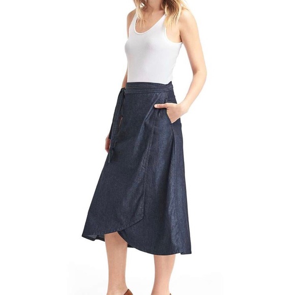 denim midi wrap skirt